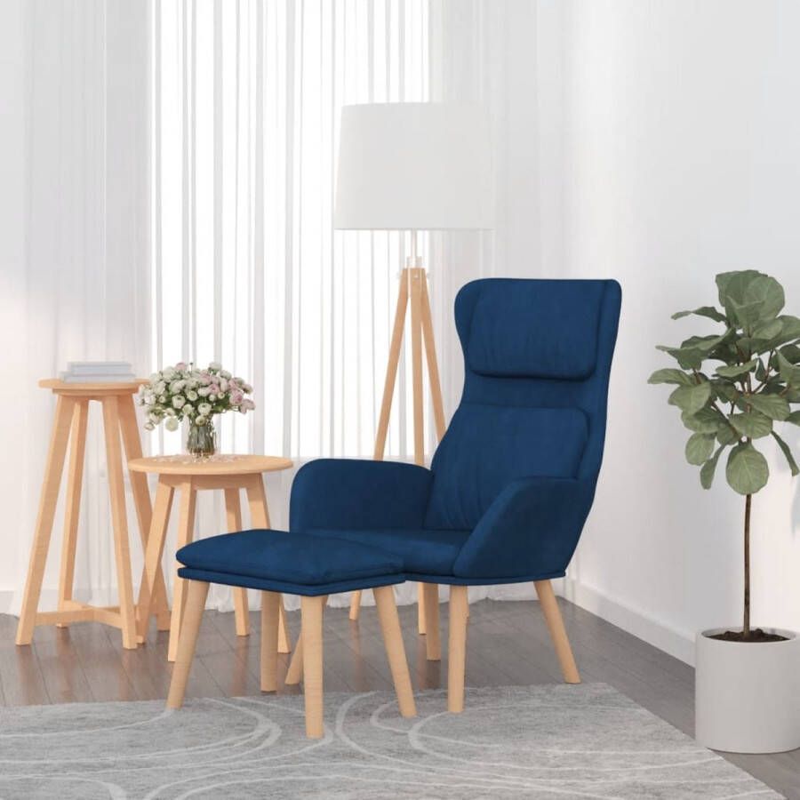 The Living Store Relaxstoel Fluweel Blauw 70 x 77 x 98 cm Comfortabel en stabiel Incl voetenbank - Foto 2