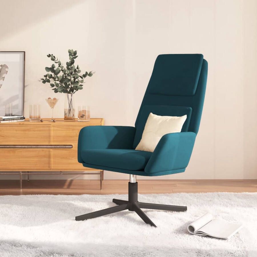 The Living Store Relaxstoel fluweel blauw Fauteuil - Foto 2