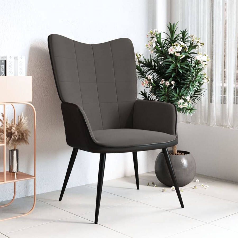 The Living Store Relaxstoel Elegant Fluweel PVC Staal Donkergrijs 61 x 70 x 96.5 cm - Foto 2