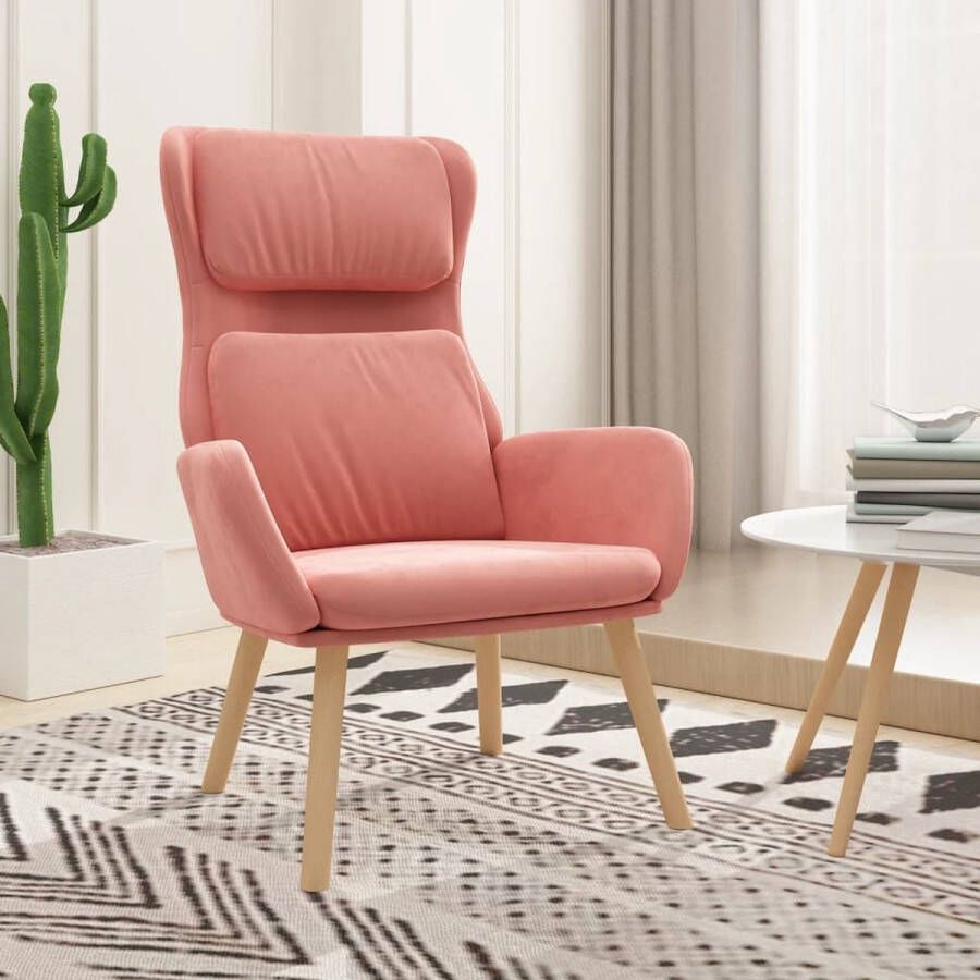 The Living Store Relaxstoel fluweel roze 70 x 77 x 98 cm dik gevoerd - Foto 2