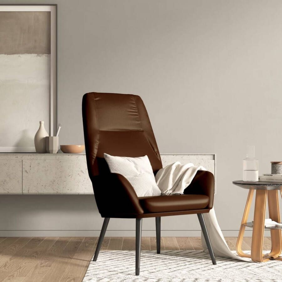 The Living Store Relaxstoel Bruin Kunstleer Metalen frame Optimaal zitcomfort - Foto 2