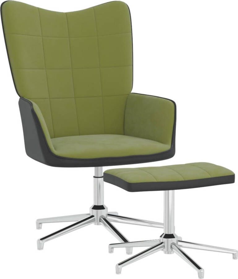 The Living Store Relaxstoel met voetenbank fluweel en PVC lichtgroen Fauteuil - Foto 2