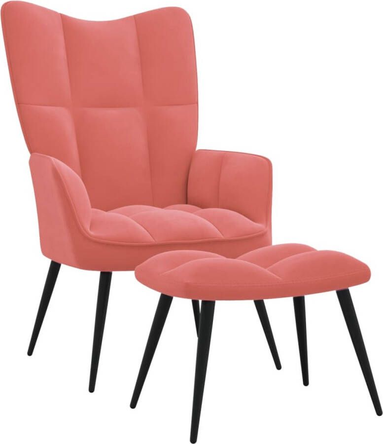 The Living Store Relaxstoel met voetenbank fluweel roze Fauteuil - Foto 2