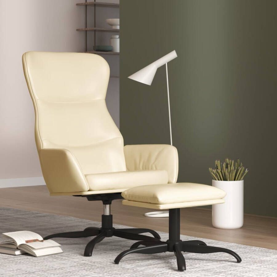 The Living Store Relaxstoel met voetenbank kunstleer crèmekleurig Fauteuil