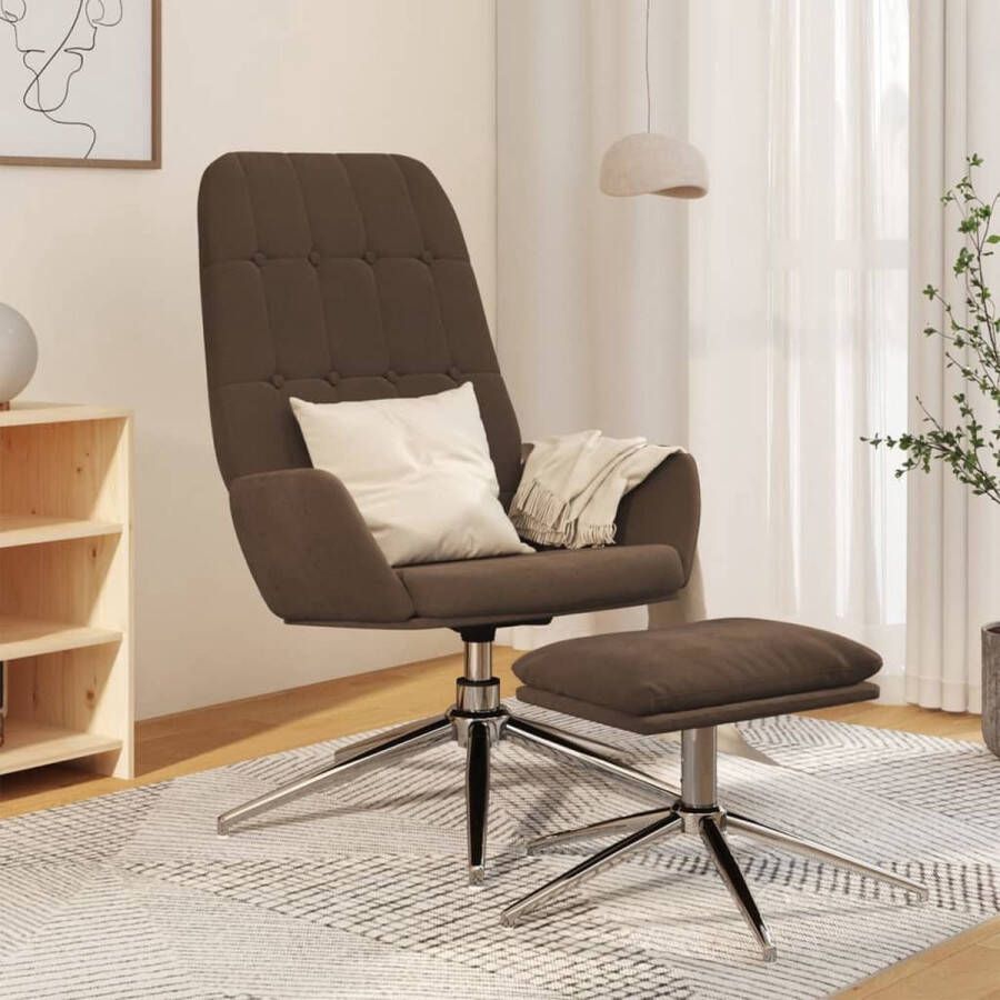 The Living Store Relaxstoel met voetenbank microvezelstof bruin Fauteuil - Foto 2