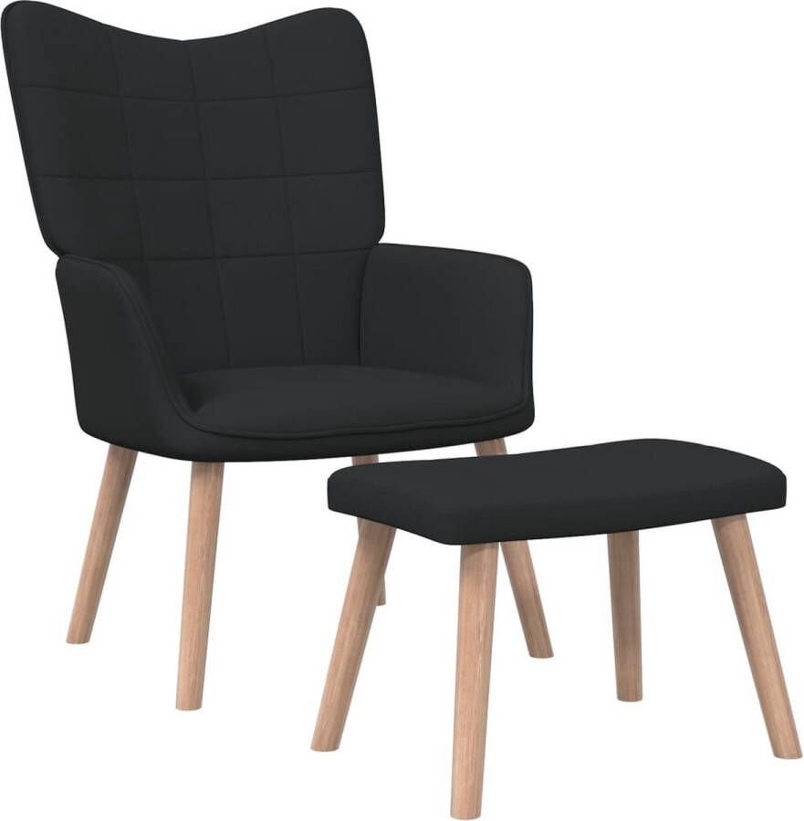 The Living Store Relaxstoel met voetenbank stof zwart Fauteuil - Foto 2