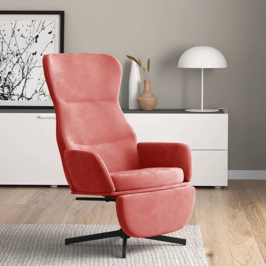 The Living Store Relaxstoel met voetensteun fluweel roze Fauteuil