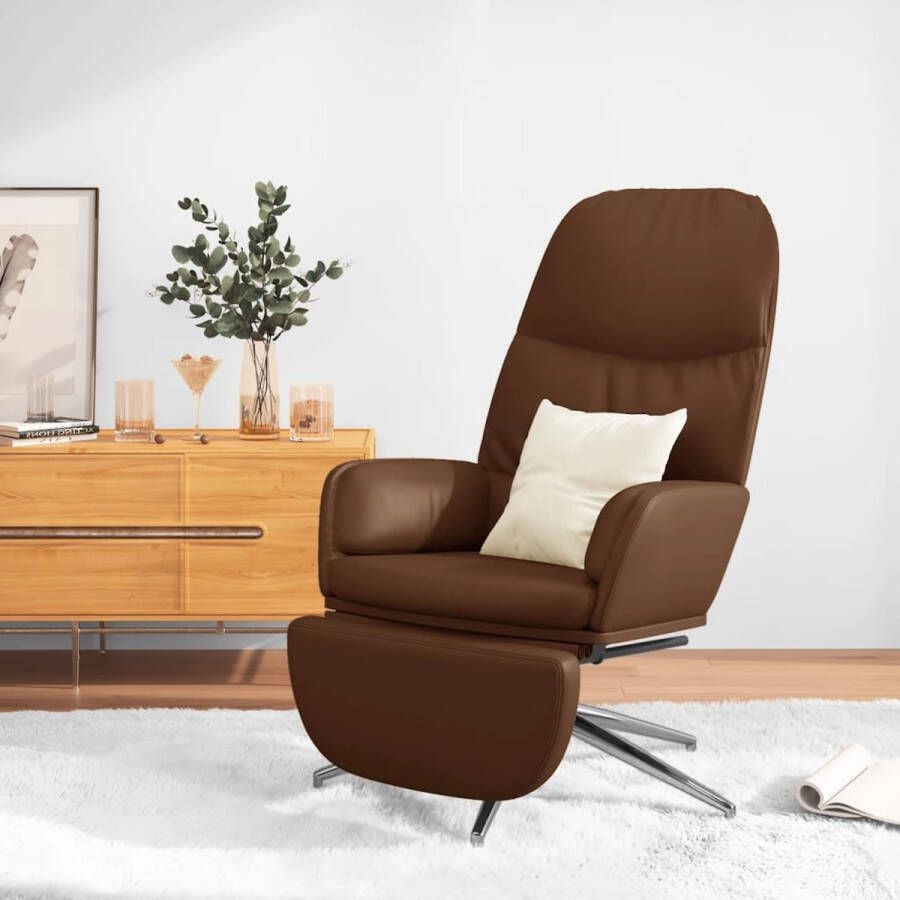 The Living Store Relaxstoel met voetensteun kunstleer glanzend bruin Fauteuil - Foto 2