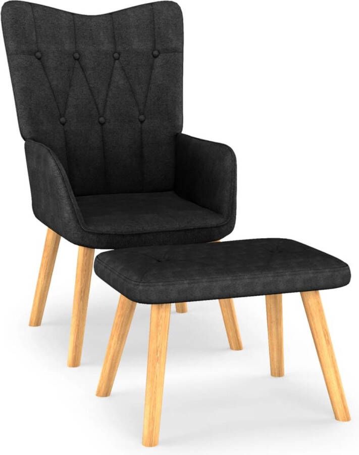 The Living Store Relaxstoel Scandinavisch 61.5x69x95.5 cm Zwart Stof Polyester Schuimvulling Met voetenbank Relaxstoel Fauteuils Lounge Chair Zwarte Meubels Stoffen Meubels - Foto 2