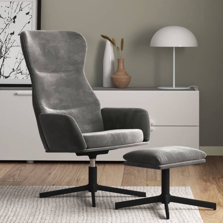 The Living Store Relaxstoel Velvet Donkergrijs 70 x 77 x 94 cm Comfortabele stoel met voetenbank - Foto 2