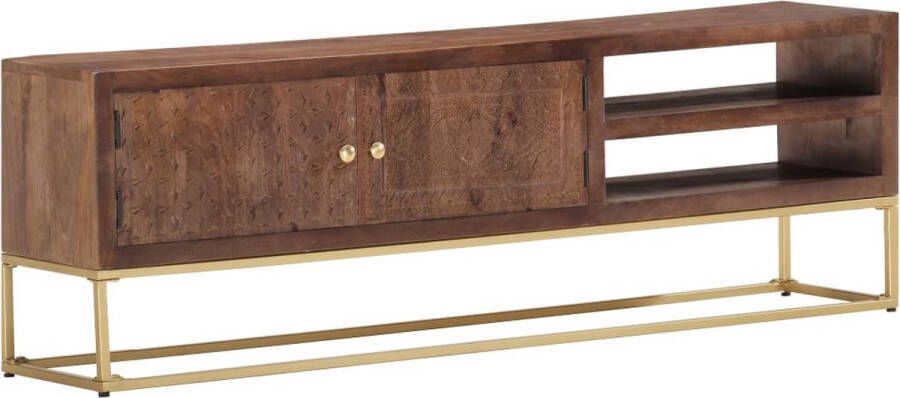 The Living Store Retro Houten TV-Kast 138 x 30 x 46cm Handgemaakt Mangohout IndustriÃle Stijl Retro Tv Kast Houten Tv Kast Mangohout Tv Kast Industrieel Tv Meubilair Salontafel - Foto 2