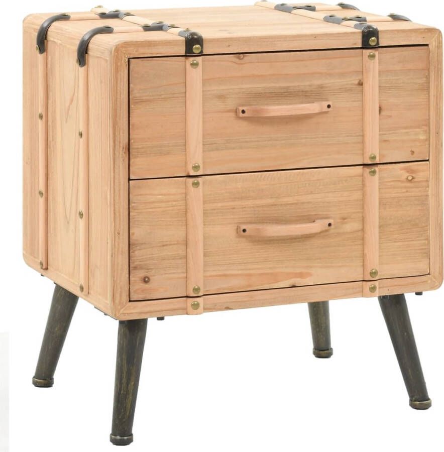 The Living Store Retro Nachtkastje Hout 50 x 35 x 57 cm Met 2 lades - Foto 2