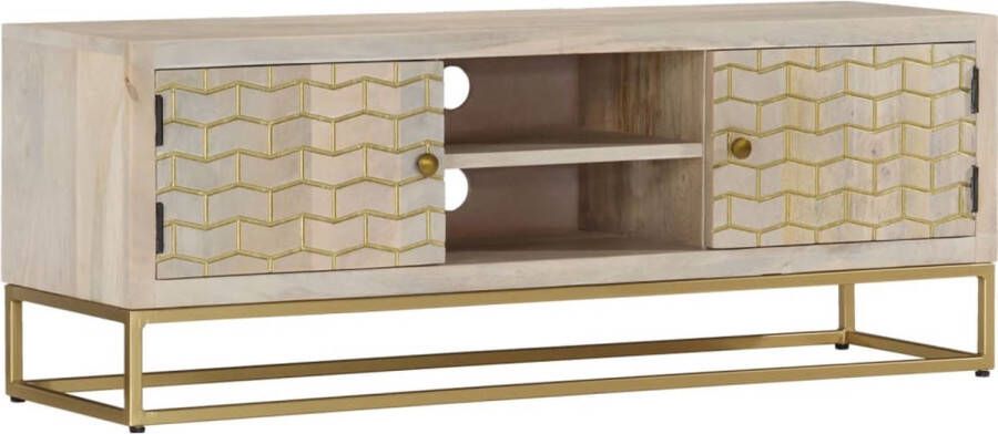 The Living Store Retro TV-meubel Mangohout 110 x 30 x 40 cm Gouden frame - Foto 2