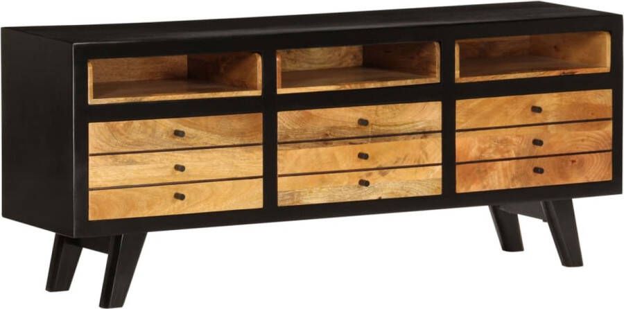 The Living Store Retro Tv-meubel Mangohout 120 x 30 x 50 cm 3 lades 3 vakken Zwart bruin - Foto 2