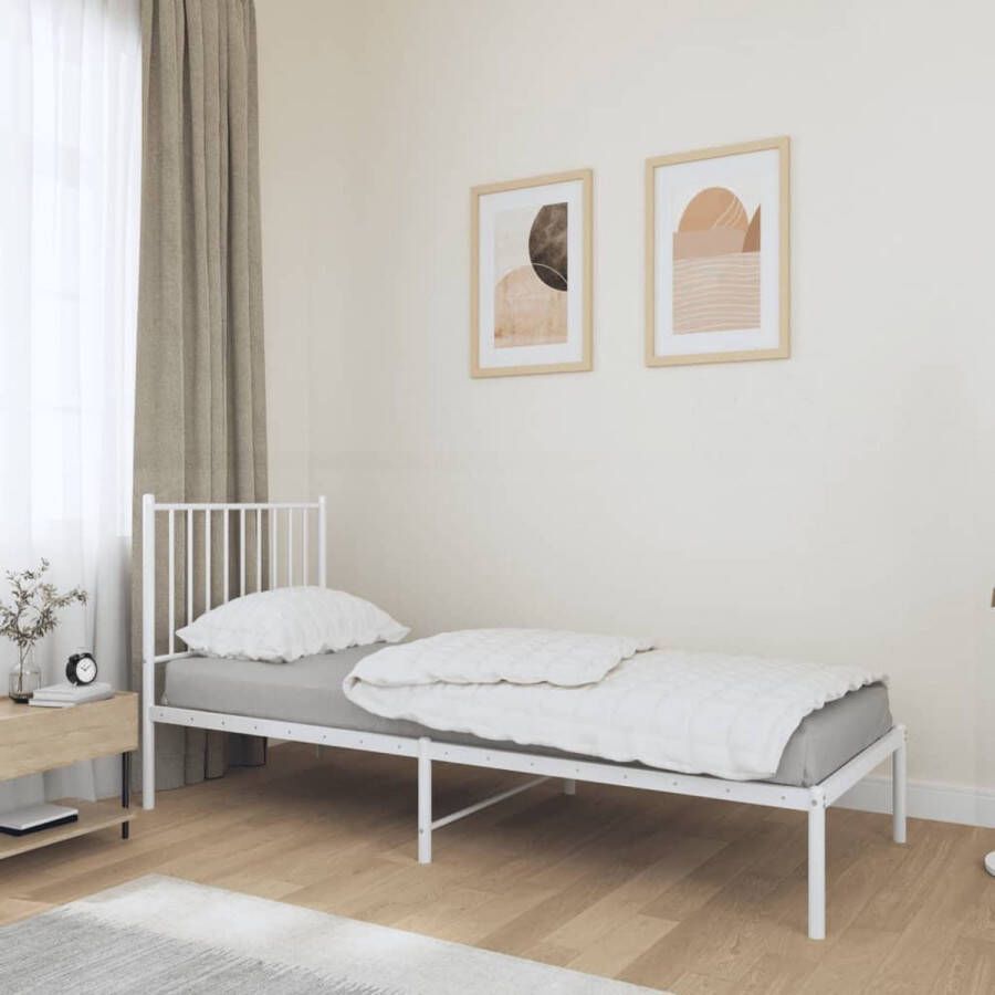 The Living Store Robuust Wit Bedframe 207 x 84.5 x 90.5 cm Metalen Constructie Robuust Bed Frame Wit Bedframe Metalen Bedframe 80x200 Hoofdbord