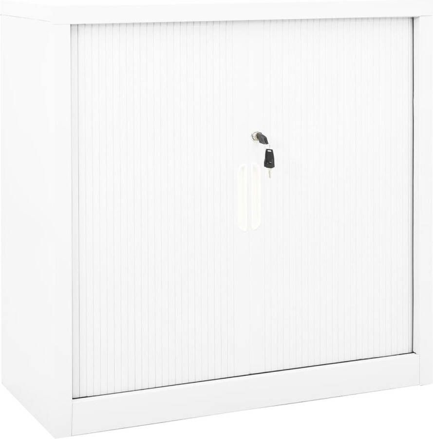 The Living Store Roldeurkast 90 x 40 x 90 cm wit staal met schuifdeuren Rolladeurkast Opbergkast Kast Schuurdeur Metalen Kast - Foto 3