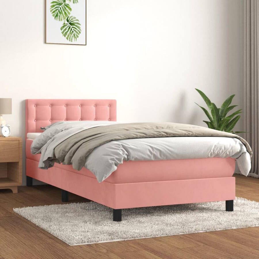 The Living Store Boxspringbed Roze fluweel 203 x 103 x 118 128 cm Pocketvering matras Middelharde ondersteuning Huidvriendelijk topmatras Boxspringbed Fluweel Bed Roze Bed Tweepersoonsbed King Size Bed