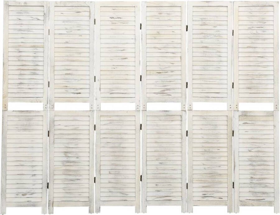 The Living Store Ruimteverdeler 6 panelen 215 x 166 cm Paulowniahout Antiekwit Kamerscherm Scheidingswand Houten Scherm Paulowniahout Antiek Wit - Foto 2