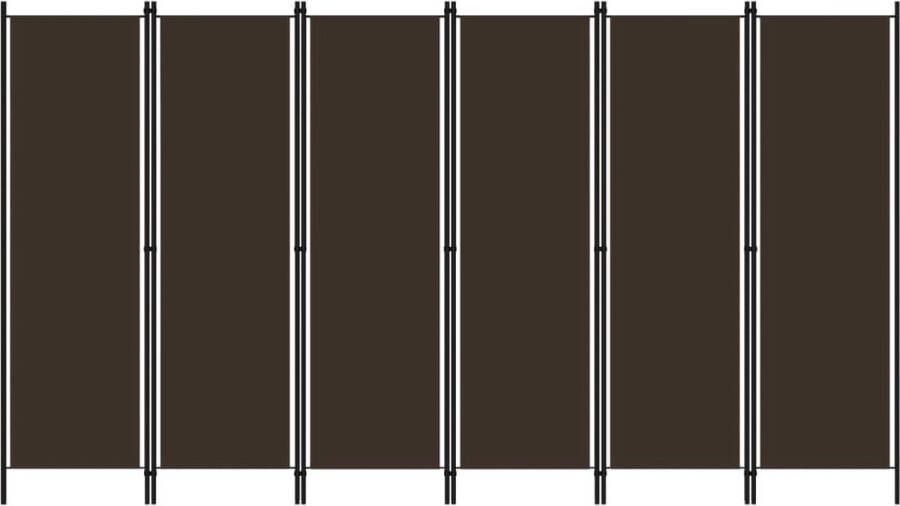 The Living Store Ruimteverdeler 6 panelen 300 x 180 cm Bruin Polyester en IJzer Kamerscherm Ruimtescheider Privacy Screen Wandafscheiding Interieursdecoratie - Foto 2