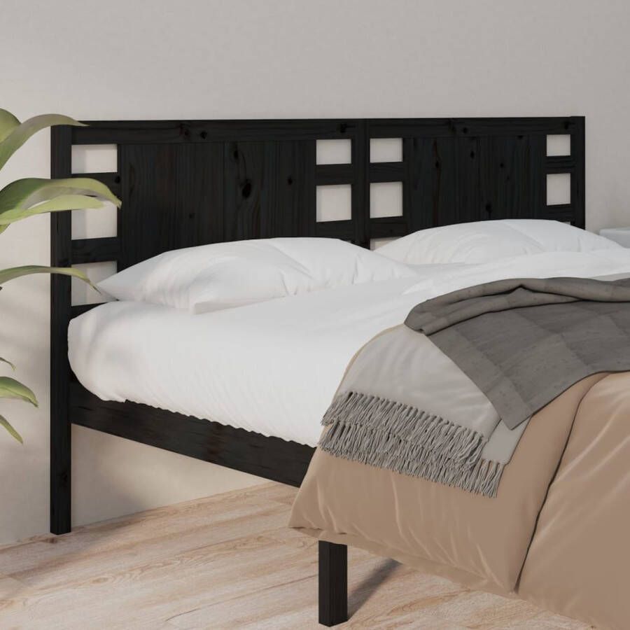 The Living Store Rustiek Grenenhouten Hoofdbord 126 x 4 x 100 cm Zwart Hoofdboard Beddecoratie Houten Hoofdbord Rustic Headboard Black Headboard