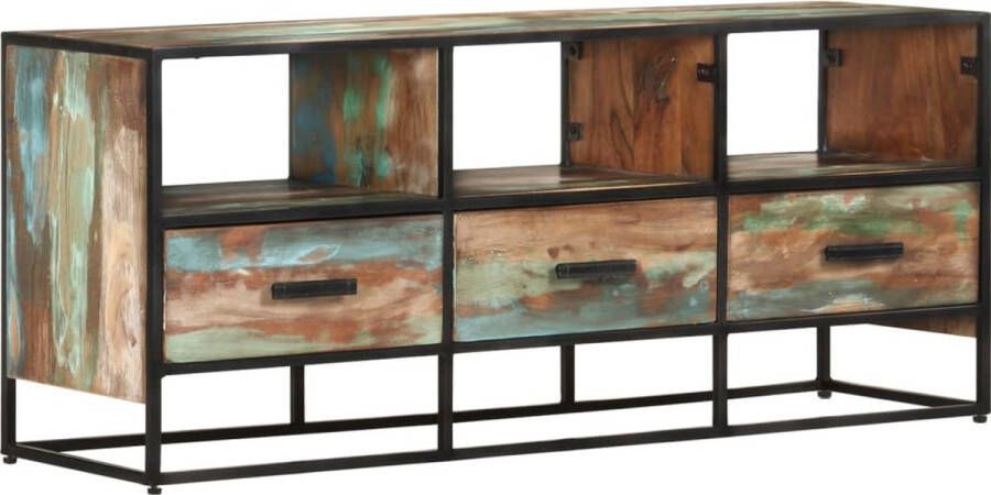 The Living Store Rustiek TV-meubel Massief gerecycled hout 110x30x45 cm 3 lades 3 schappen - Foto 2