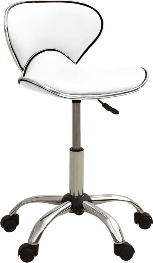 The Living Store Salonkruk s- Stijlvolle Werkstoel Afmeting- 46.5x48.5 cm Kleur- Wit Materiaal- Kunstleer en verchroomd staal Ken- In hoogte verstelbaar - Foto 2