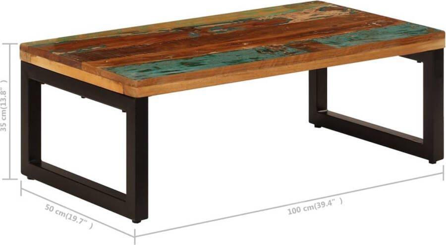 The Living Store Salontafel 100x50x35 cm massief gerecycled hout en staal Tafel - Foto 3