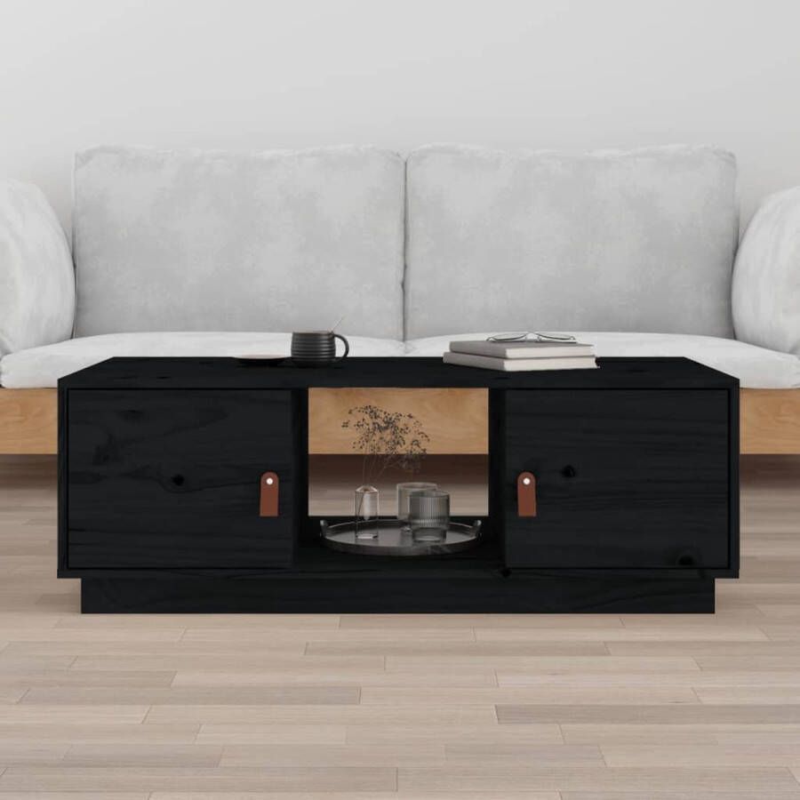 The Living Store Salontafel Massief Grenen 100x50x35 cm Met Opbergruimte Zwart - Foto 2