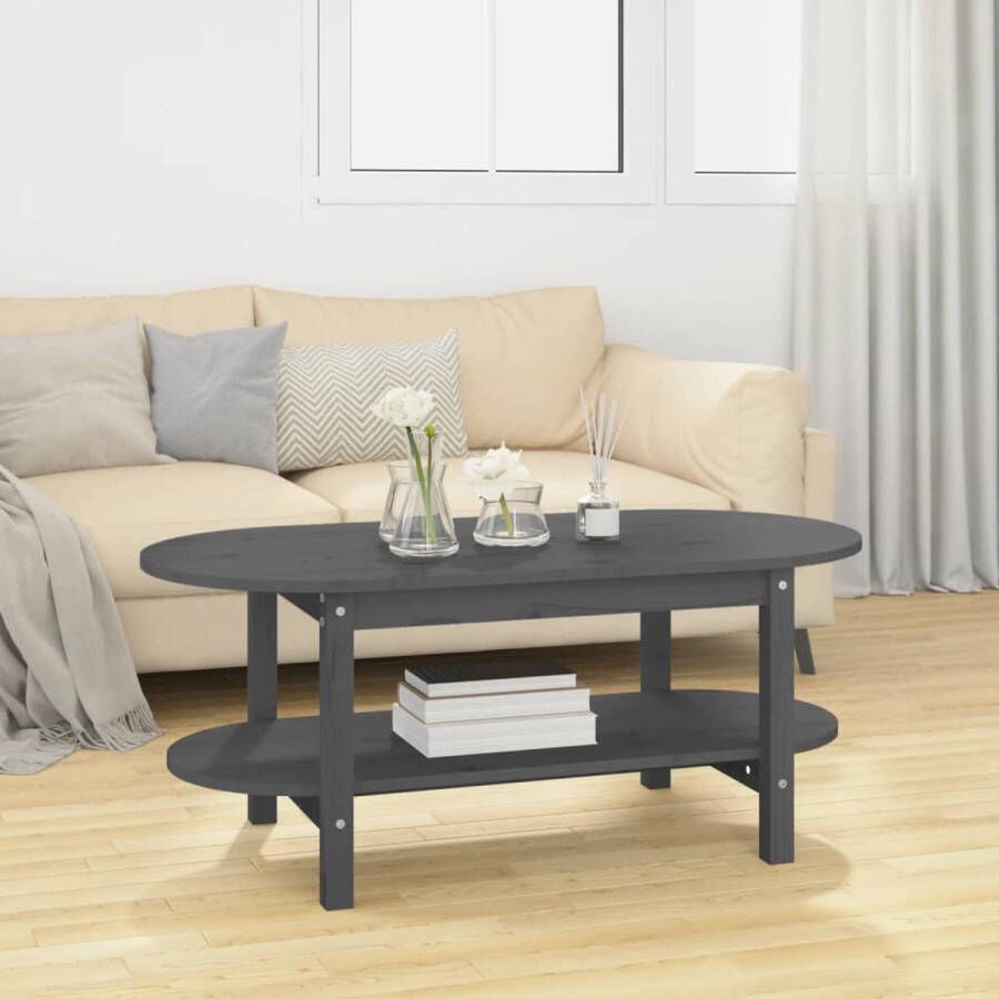 The Living Store Salontafel 110x55x45 cm massief grenenhout grijs Tafel - Foto 2