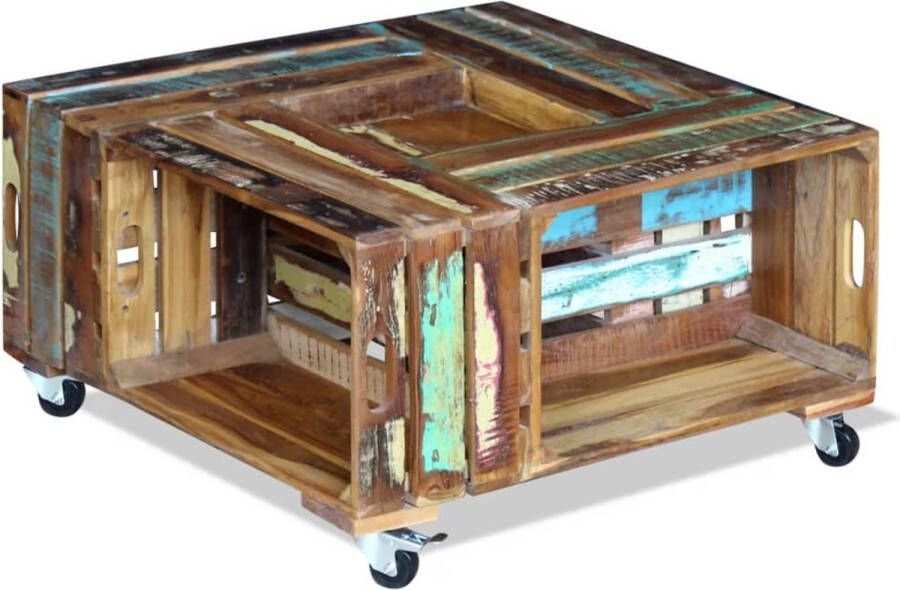 The Living Store Salontafel Antieke Stijl Gerecycled Hout 70x70x35 cm Handgemaakt - Foto 2