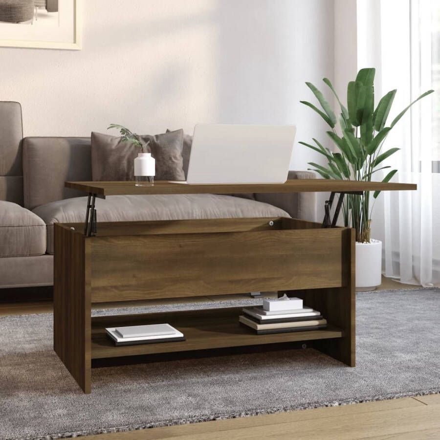 The Living Store Salontafel Bruineiken Hout 80 x 50 x 40 cm (L x B x H) Verborgen opbergruimte - Foto 3