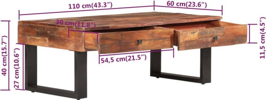 The Living Store Salontafel Gerecycled Hout 110 x 60 x 40 cm Industrieel Design - Foto 2