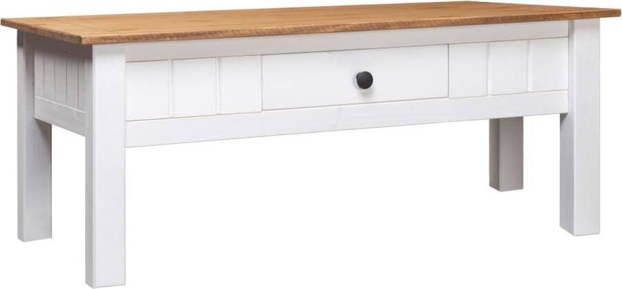 The Living Store Salontafel Grenenhout Wit en natuurlijke houtkleur 100x60x45 cm Met lade - Foto 2