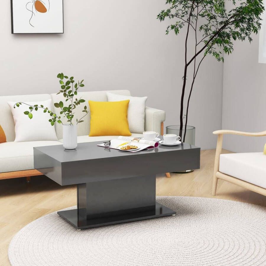 The Living Store Salontafel Hoogglans grijs Spaanplaat 96 x 50 x 45 cm (B x D x H) Montage vereist - Foto 2
