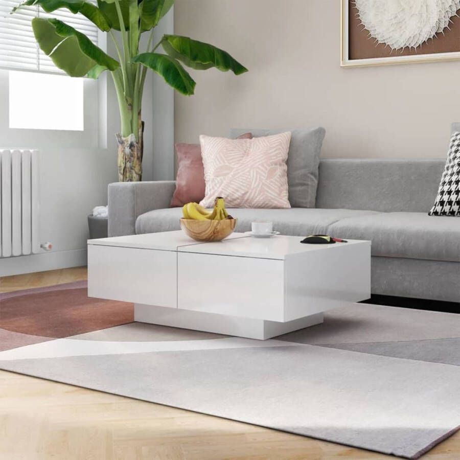 The Living Store Salontafel Hoogglans wit 90 x 60 x 31 cm spaanplaat Montage vereist - Foto 2