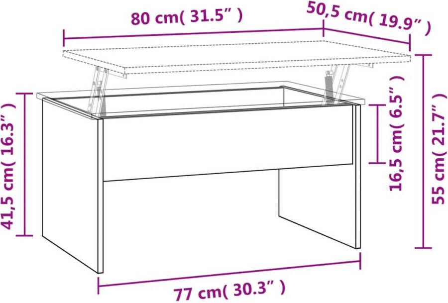 The Living Store Salontafel Lift-top Bewerkt hout 80 x 50.5 x 41.5 cm Grijs Sonoma Eiken - Foto 2