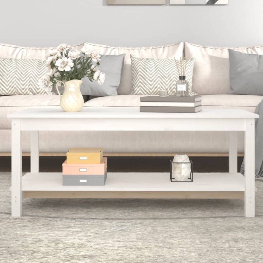 The Living Store Salontafel Massief Grenenhout 110 x 55 x 45 cm Wit - Foto 2