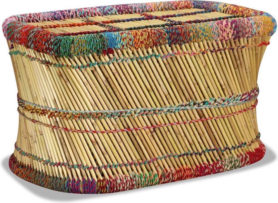 The Living Store Rechthoekige Salontafel Bamboe Chindi Weefdetails 78 x 50 x 45 cm Meerkleurig - Foto 1