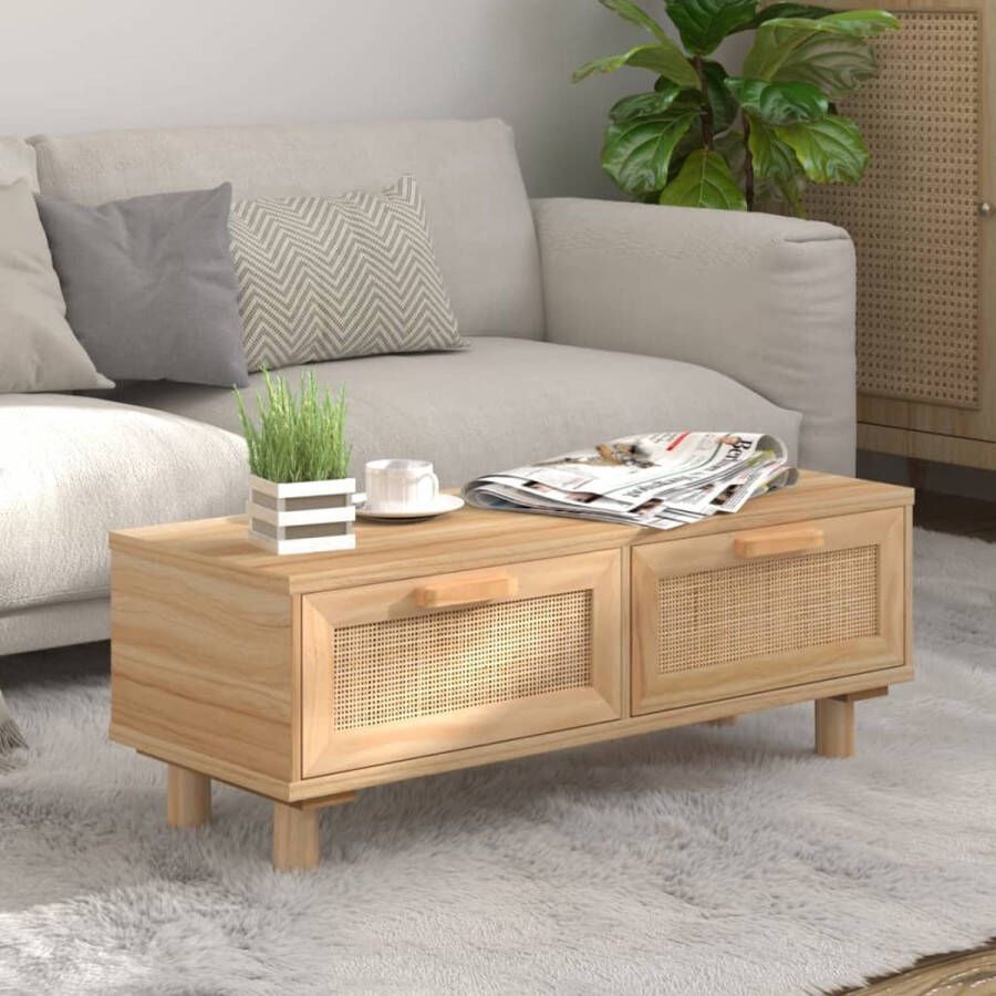 The Living Store Salontafel Naturel Rattan 80 x 40 x 30 cm Massief grenenhout