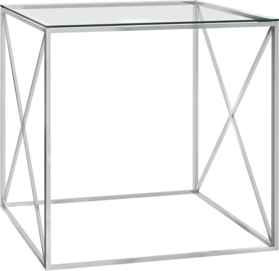 The Living Store salontafel roestvrij staal en glas 55 x 55 x 55 cm X-vormig design - Foto 2