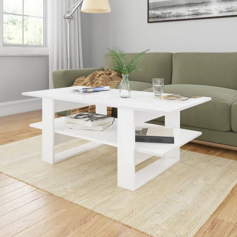 The Living Store Salontafel Scandinavisch 110 x 55 x 42 cm hoogglans wit met schap - Foto 2