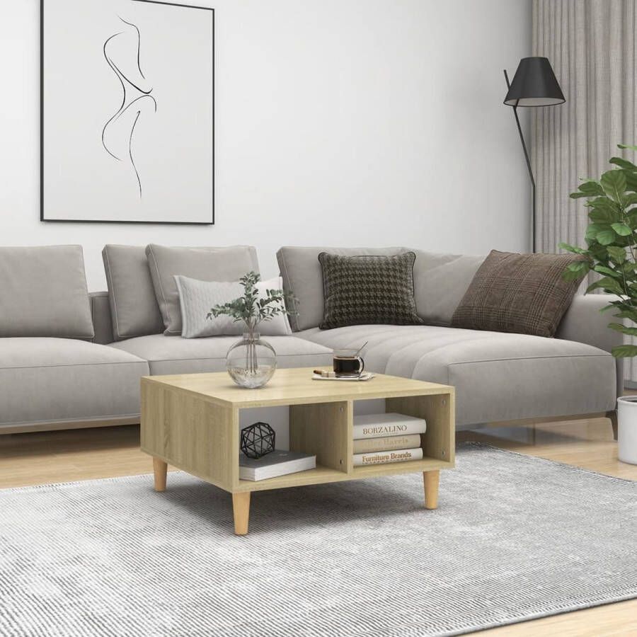 The Living Store Salontafel Scandinavische stijl met opbergschappen 60 x 60 x 30 cm wit en sonoma eiken Vochtig afneembaar - Foto 2