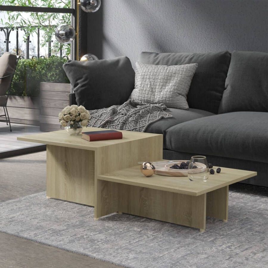 The Living Store Salontafel Sonoma eiken 111.5 x 50 x 33 cm 2 tafelbladen - Foto 2