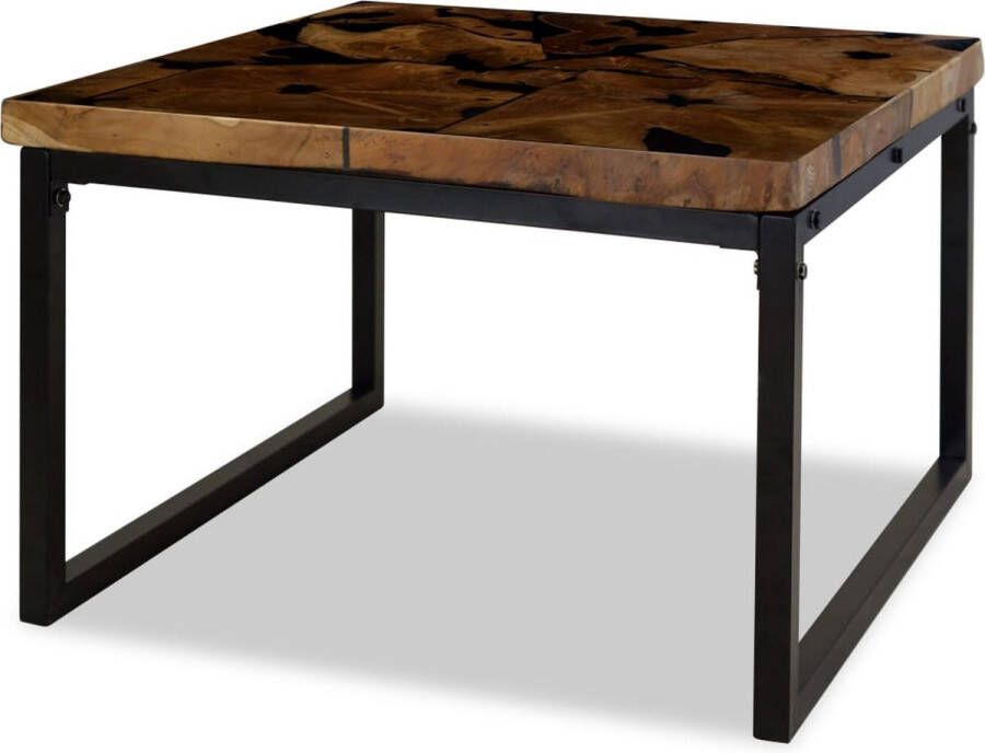 The Living Store Salontafel Teakhout met hars 60x60x40 cm Handgemaakt Staal - Foto 2