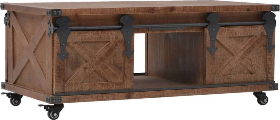 The Living Store Salontafel Vintage Hout 91 x 51 x 38 cm 3 Vakken MDF Staal - Foto 2