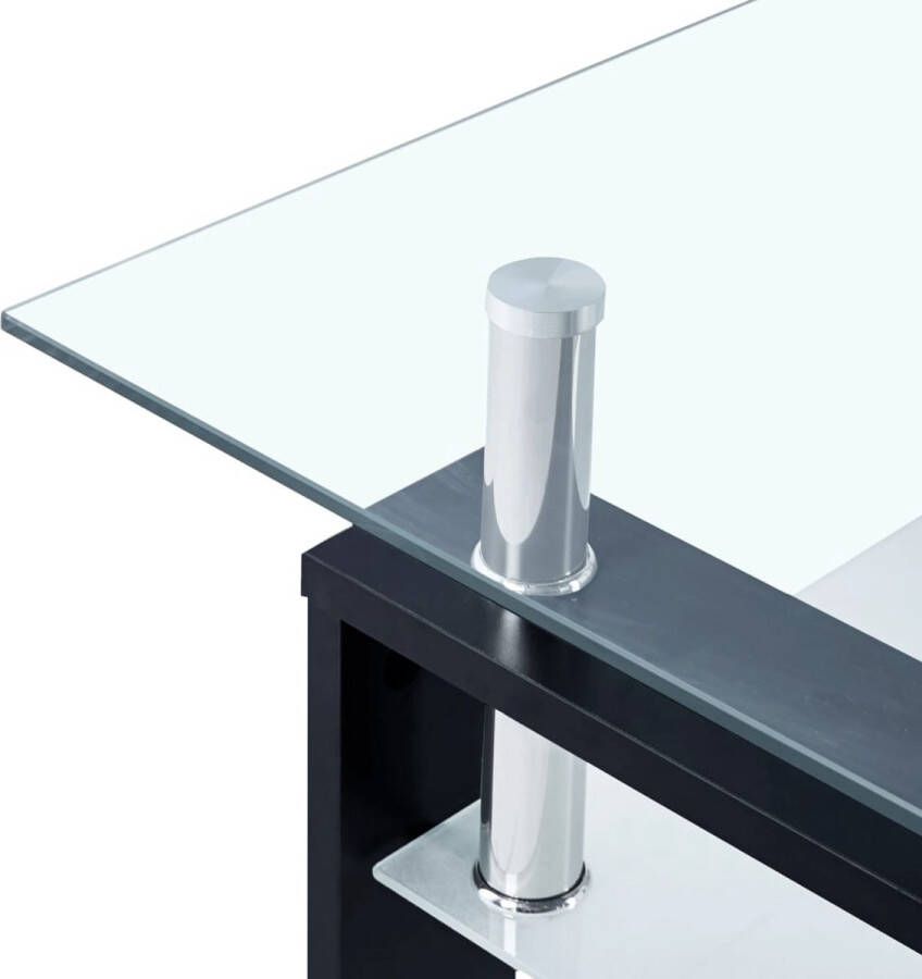 The Living Store Salontafel Zwart Transparant 95x55x40 cm Gehard glas en melamine - Foto 2