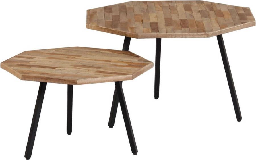 The Living Store Salontafelset Gerecycled Teakhout Vintage Stijl 74 x 42 cm Inclusief 2 Tafels - Foto 3