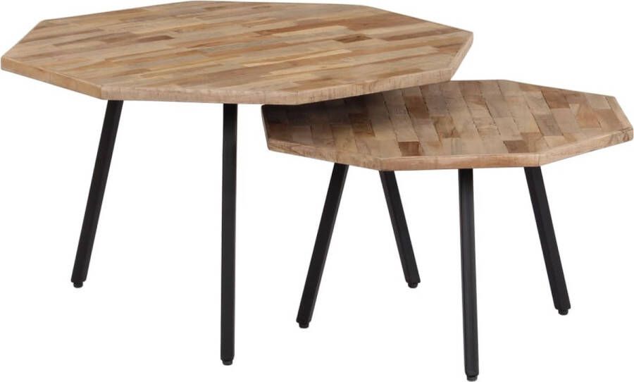 The Living Store Salontafelset Gerecycled Teakhout Vintage Stijl 74 x 42 cm Inclusief 2 Tafels - Foto 2