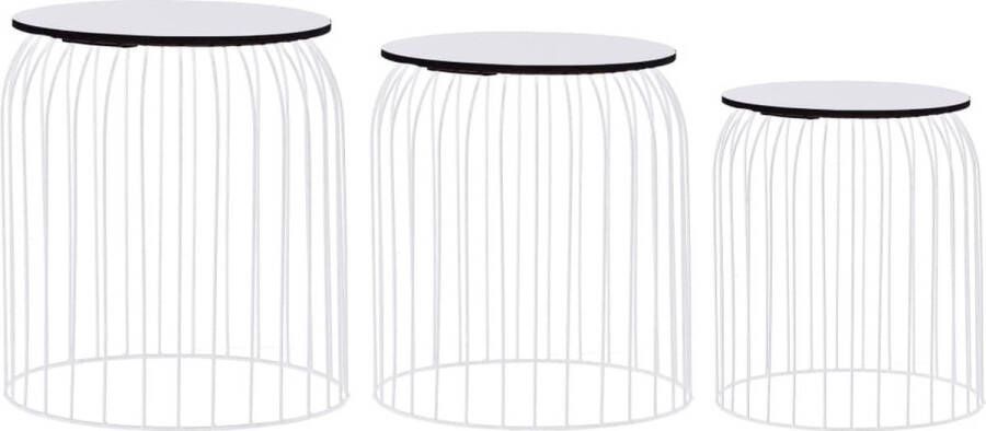 The Living Store Salontafelset Vintage Houten blad Metaal en MDF Set van 3 Wit 40x45cm 35x38cm 30x35cm - Foto 2