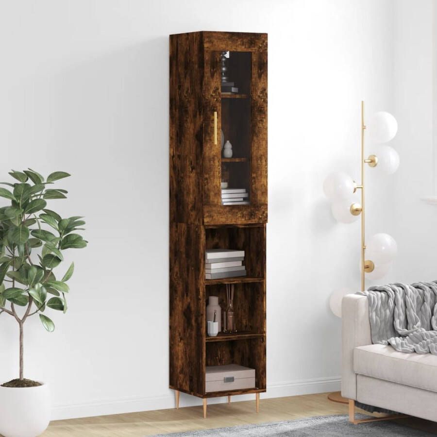 VidaXL The Living Store Hoge kast 34 5x34x180 cm bewerkt hout gerookt eikenkleurig Hoge Kast Boekenkast Opbergkast Houten Kast Vintage Kast - Foto 2